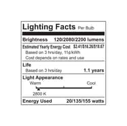 GE Lighting 20/135/155 watts A21 Incandescent Bulb 120/2,080/2,200 lumens Soft White A-Line 1 p