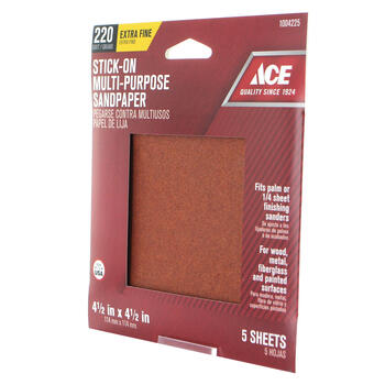 Ace 4.5 in. L X 4.5 in. W 220 Grit Aluminum Oxide Sandpaper 5 pk