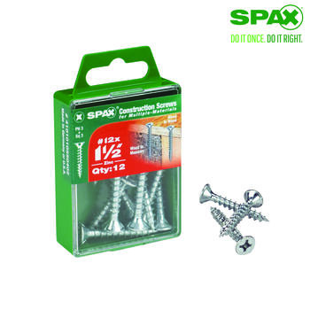 SPAX No. 12 x 1-1/2 in. L Phillips/Square Flat Zinc-Plated Steel Multi-Purpose Screw 12 each