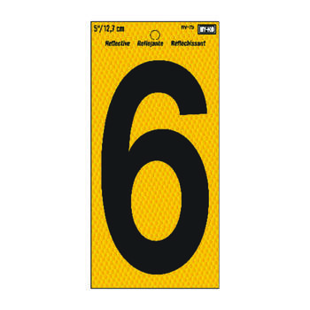 Hy-Ko 5 in. Vinyl Black 6 Self-Adhesive Reflective Number