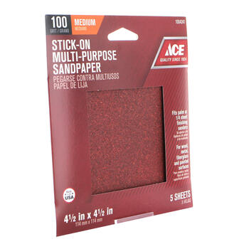 Ace 4.5 in. L X 4.5 in. W 100 Grit Aluminum Oxide Sandpaper 5 pk