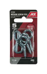 Ace 3/16 in. Dia. x 1-1/2 in. L Zinc-Plated Steel Screw Eye 75 lb. capacity 5 pk