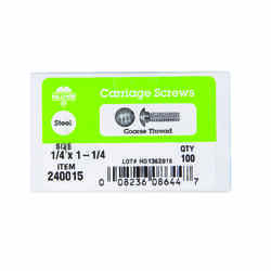 HILLMAN 1/4 Dia. x 1-1/4 in. L Zinc-Plated Steel Carriage Bolt 100 pk
