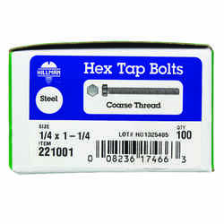 HILLMAN 1/4 in. Dia. x 1-1/4 in. L Zinc Plated Steel Hex Tap Bolt 100 box