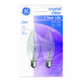 GE Lighting 25 watts B10 Incandescent Light Bulb 155 lumens White (Clear) Blunt Tip 2 pk