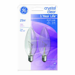 GE Lighting 25 watts B10 Incandescent Light Bulb 155 lumens White (Clear) Blunt Tip 2 pk