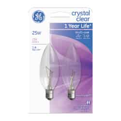 GE Lighting 25 watts B10 Incandescent Light Bulb 155 lumens White (Clear) Blunt Tip 2 pk