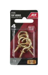 Ace Medium Polished Brass Brass Green 25 lb. Cup Hook 4 pk 1.5 in. L