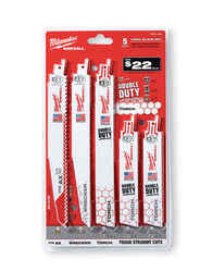 Milwaukee SAWZALL 6 and 9 in. L x 1 in. W Bi-Metal Reciprocating Saw Blade Set Multi TPI 5 pk De
