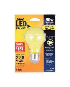 Feit Electric A19 E26 (Medium) LED Bulb Yellow 60 Watt Equivalence 1 pk