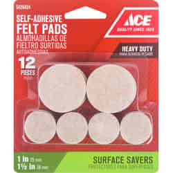 Ace Felt Table/Chair Pads Brown 1 and 1-1/2 in. W 12 pk Self Adhesive Round