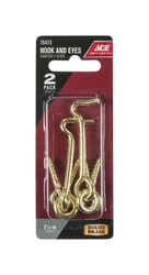 Ace Small Polished Brass Green Brass 2.5 in. L Hook and Eye 2 pk