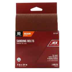 Ace 24 in. L x 4 in. W Aluminum Oxide 80 Grit Medium Sanding Belt 2 pk