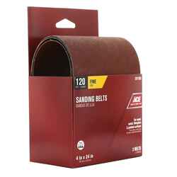 Ace 24 in. L x 4 in. W Aluminum Oxide Sanding Belt 120 Grit 2 pk Fine