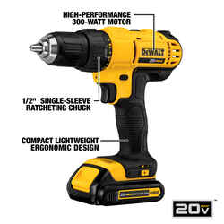 DeWalt 20 V 1/2 in. Brushed Cordless Compact Drill Kit (Battery & Charger)