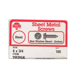 HILLMAN 3/4 in. L x 6 Slotted Hex Washer Steel Sheet Metal Screws 100 per box Zinc-Plated
