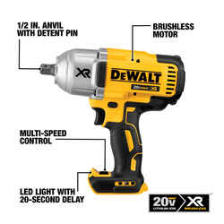 DeWalt 20V MAX XR 20 V 1/2 in. Cordless Brushless Impact Wrench Tool Only