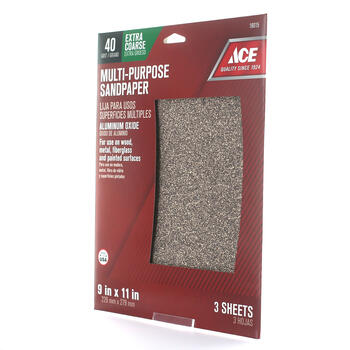 Ace 11 in. L X 9 in. W 40 Grit Aluminum Oxide Sandpaper 3 pk