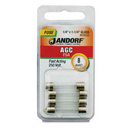 Jandorf AGC 8 amps 250 volt Glass Fast Acting Fuse 4 pk