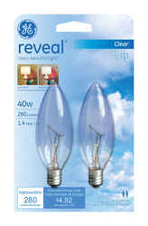 GE Lighting Reveal 40 watts B10 Incandescent Bulb 280 lumens White Decorative 2 pk