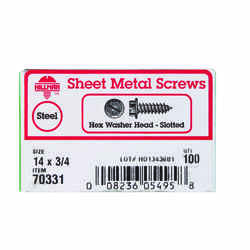 HILLMAN 3/4 in. L x 14 Slotted Zinc-Plated Steel Sheet Metal Screws 100 per box Hex Washer