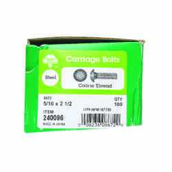 HILLMAN 5/16 Dia. x 2-1/2 in. L Zinc-Plated Steel Carriage Bolt 100 pk