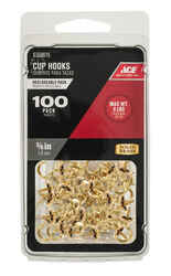 Ace Small Brass Bright Brass Cup Hook 100 pk 5/8 in. L 8 lb.