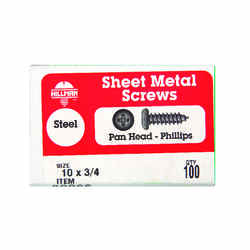 HILLMAN 3/4 in. L x 10 Phillips Pan Head Zinc-Plated Steel Sheet Metal Screws 100 per box