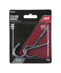 Ace Small Zinc-Plated 3.375 in. L Steel 2 pk 50 lb. Ceiling Hook