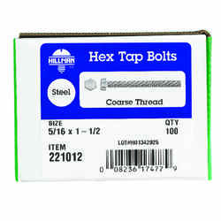 HILLMAN 5/16 in. Dia. x 1-1/2 in. L Zinc Plated Steel Hex Tap Bolt 100 box