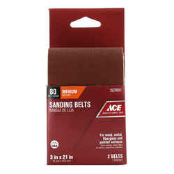 Ace 21 in. L x 3 in. W Aluminum Oxide Sanding Belt 80 Grit Medium 2 pk