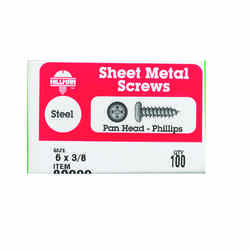 HILLMAN 6 x 3/8 in. L Phillips Pan Head Zinc-Plated Steel 100 per box Sheet Metal Screws