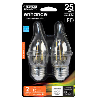 Feit Electric CA10 E26 (Medium) LED Bulb Soft White 25 Watt Equivalence 2 pk