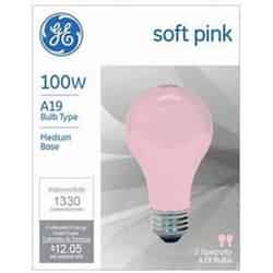 GE Lighting 100 watts A19 Incandescent Bulb 1330 lumens Pink A-Line 2 pk