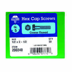 HILLMAN 1/2 in. Dia. x 2-1/2 in. L Heat Treated Zinc Steel Hex Head Cap Screw 25 box