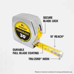 Stanley PowerLock 30 ft. L x 1 in. W Tape Rule Yellow 1 pk