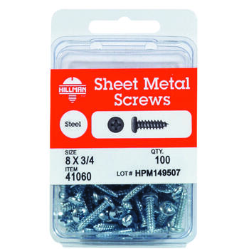 HILLMAN 10 x 1 in. L Pan Head Steel Zinc-Plated 75 per box Sheet Metal Screws Phillips