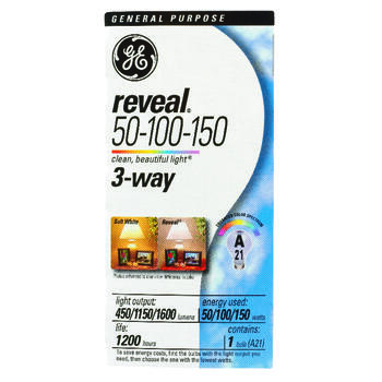 GE Lighting Reveal 50/100/150 watts A21 Incandescent Bulb 450/1,150/1,600 lumens Soft White 1 p