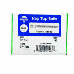 HILLMAN 1/4 in. Dia. x 2 in. L Zinc Plated Steel Hex Tap Bolt 100 box