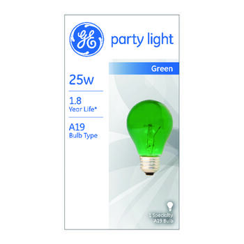 GE Lighting party light 25 watts A19 Incandescent Bulb 200 lumens Green A-Line 1 pk