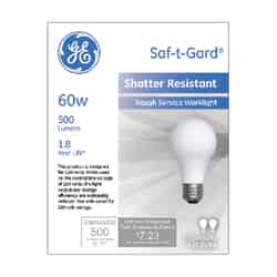 GE Lighting Saf-T-Gard 60 watts A19 Incandescent Light Bulb 500 lumens Soft White 2 pk A-Line