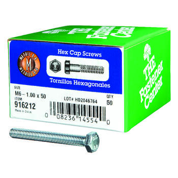 Hillman M6-1.00 mm Dia. x 50 mm L Heat Treated Steel Hex Head Cap Screw 50 pk