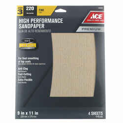 Ace 11 in. L X 9 in. W 220 Grit Aluminum Oxide Sandpaper 4 pk
