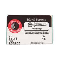 HILLMAN 3/4 in. L x 6 Phillips Oval Head 100 per box Sheet Metal Screws Stainless Steel