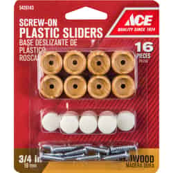 Ace Rubber Round Slider for Hardwood Floors Brown Round 3/4 in. W 16 pk