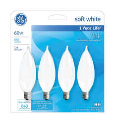 GE Lighting 60 watts CA10 Incandescent Light Bulb 640 lumens Soft White Bent Tip 4 pk