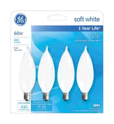 GE Lighting 60 watts CA10 Incandescent Light Bulb 640 lumens Soft White Bent Tip 4 pk