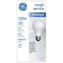 GE Lighting rough service 150 watts A21 Incandescent Light Bulb 2065 lumens White (Frosted) 1 p