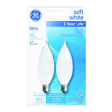 GE Lighting 60 watts CA10 Incandescent Light Bulb 640 lumens Soft White 2 pk Bent Tip