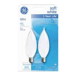 GE Lighting 60 watts CA10 Incandescent Light Bulb 640 lumens Soft White 2 pk Bent Tip